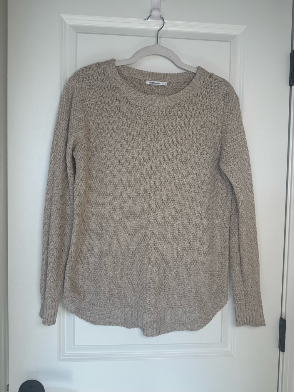 Pink Clover Taupe Crewneck Textured Sweater